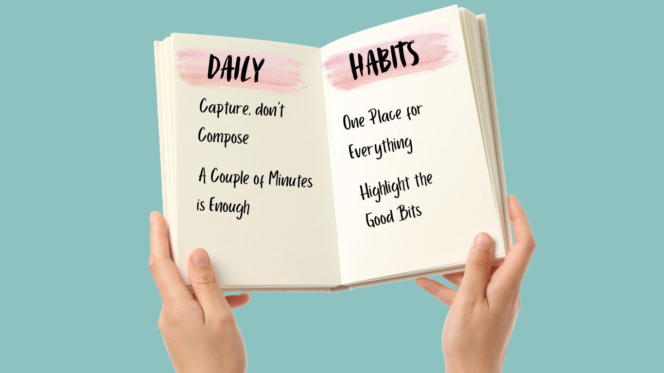 Notebook showing a simple daily habit tracker for writing and idea capture.
